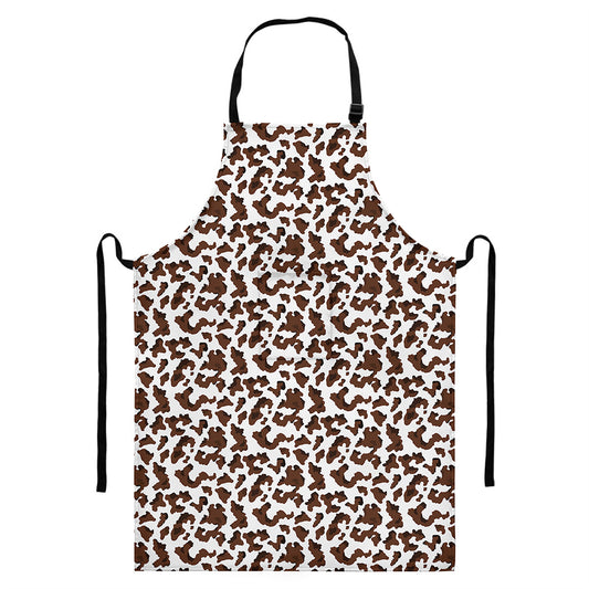 Brown And White Cow Pattern Print Bib Apron With Pocket