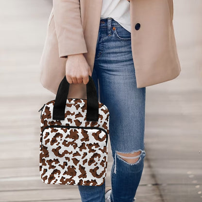 Brown And White Cow Pattern Print Bible Tote Bag