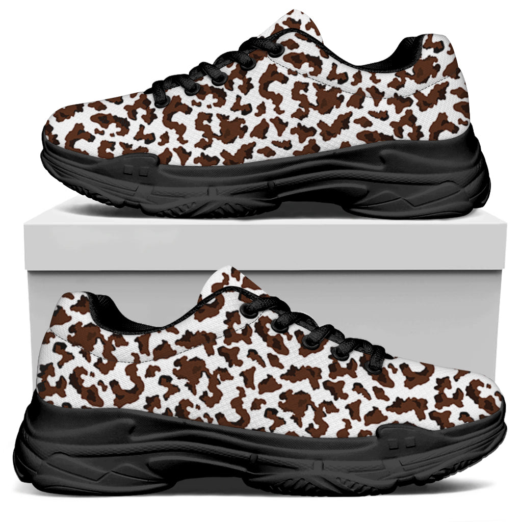 Brown And White Cow Pattern Print Black Chunky Shoes