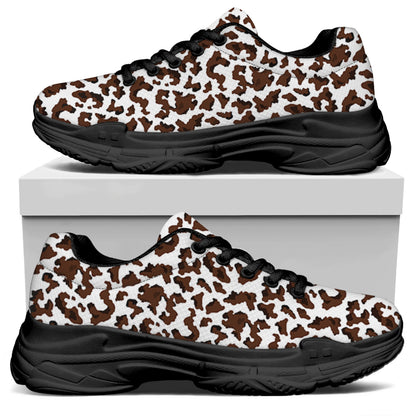 Brown And White Cow Pattern Print Black Chunky Shoes