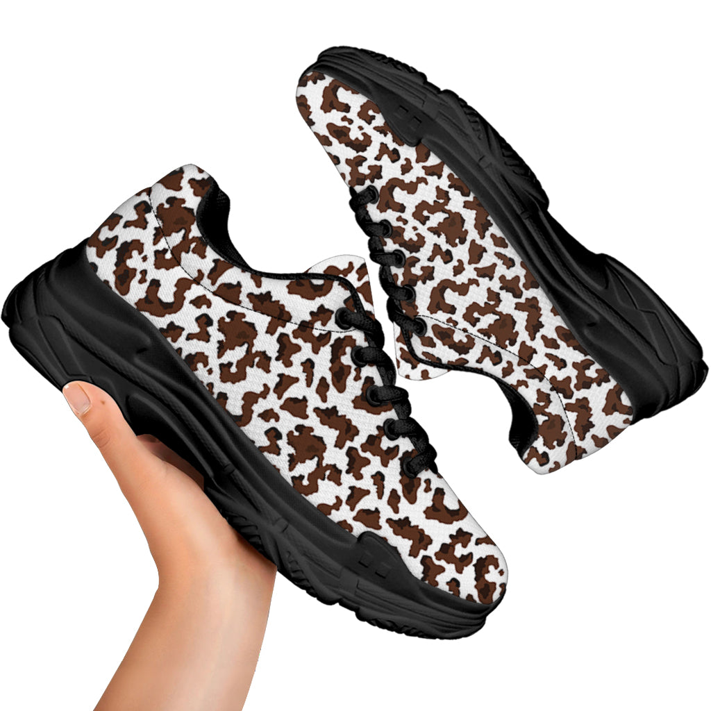 Brown And White Cow Pattern Print Black Chunky Shoes