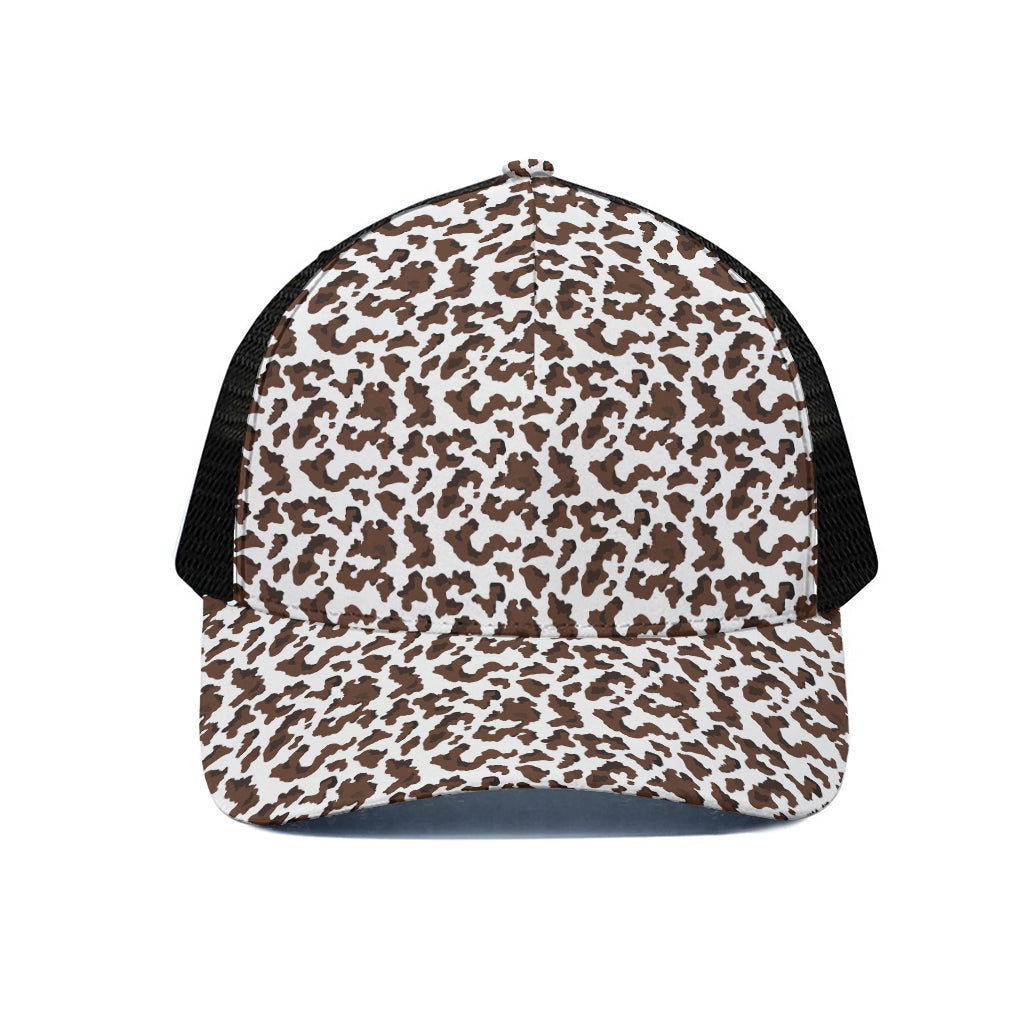 Brown And White Cow Pattern Print Black Mesh Trucker Cap
