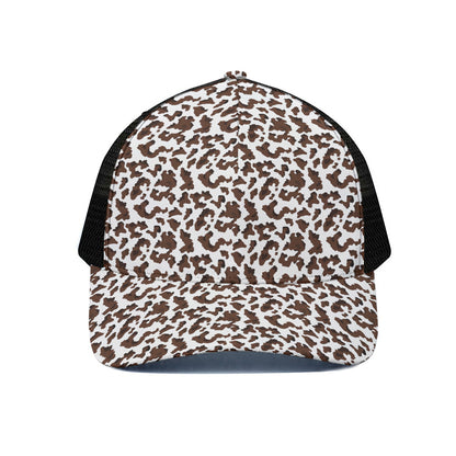 Brown And White Cow Pattern Print Black Mesh Trucker Cap