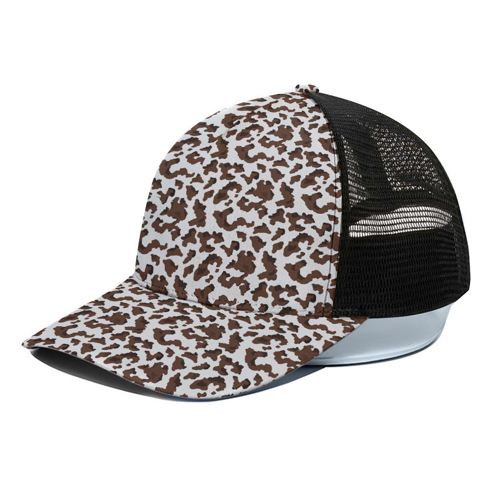 Brown And White Cow Pattern Print Black Mesh Trucker Cap
