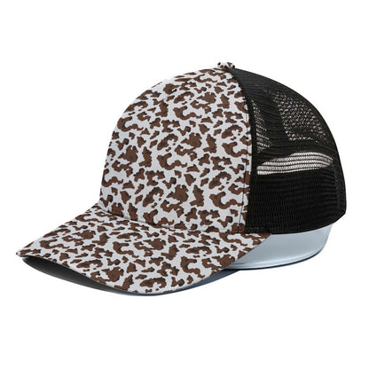 Brown And White Cow Pattern Print Black Mesh Trucker Cap