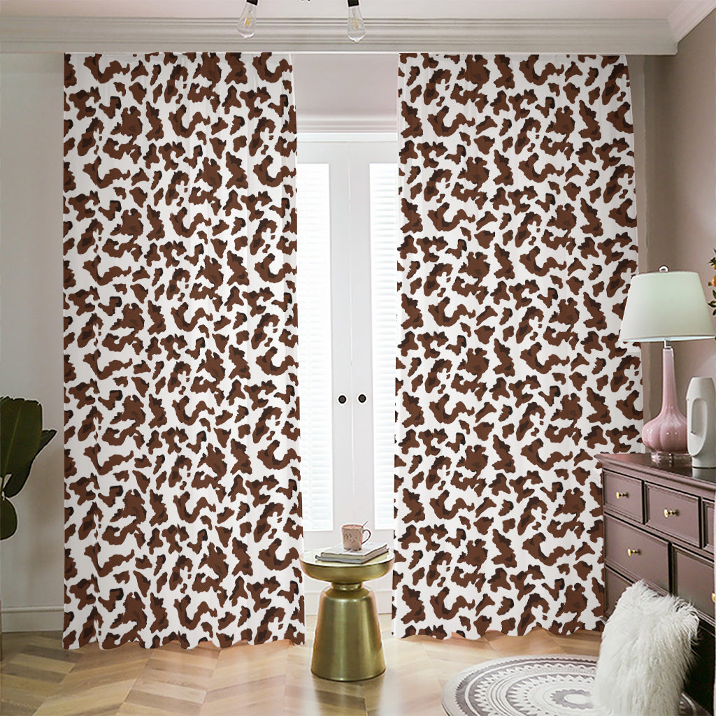 Brown And White Cow Pattern Print Blackout Pencil Pleat Curtains