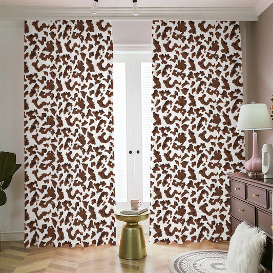 Brown And White Cow Pattern Print Blackout Pencil Pleat Curtains