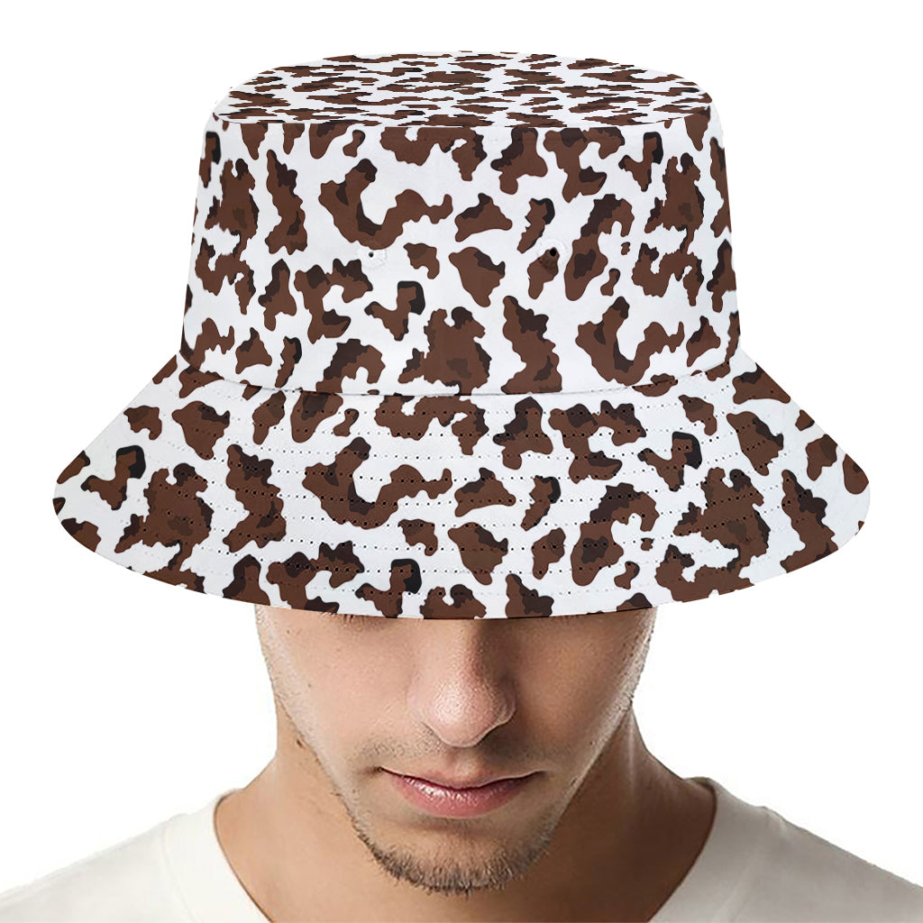 Brown And White Cow Pattern Print Bucket Hat