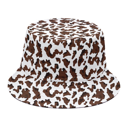 Brown And White Cow Pattern Print Bucket Hat