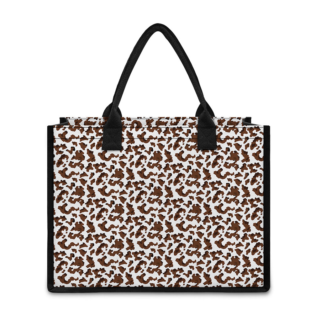 Brown And White Cow Pattern Print Canvas Tote Bag