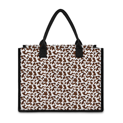 Brown And White Cow Pattern Print Canvas Tote Bag