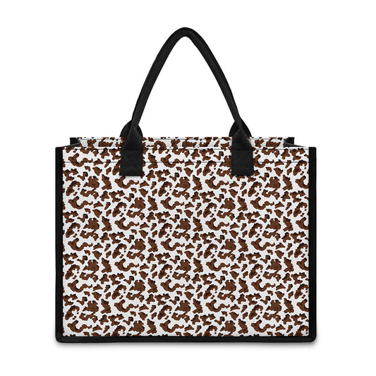 Brown And White Cow Pattern Print Canvas Tote Bag