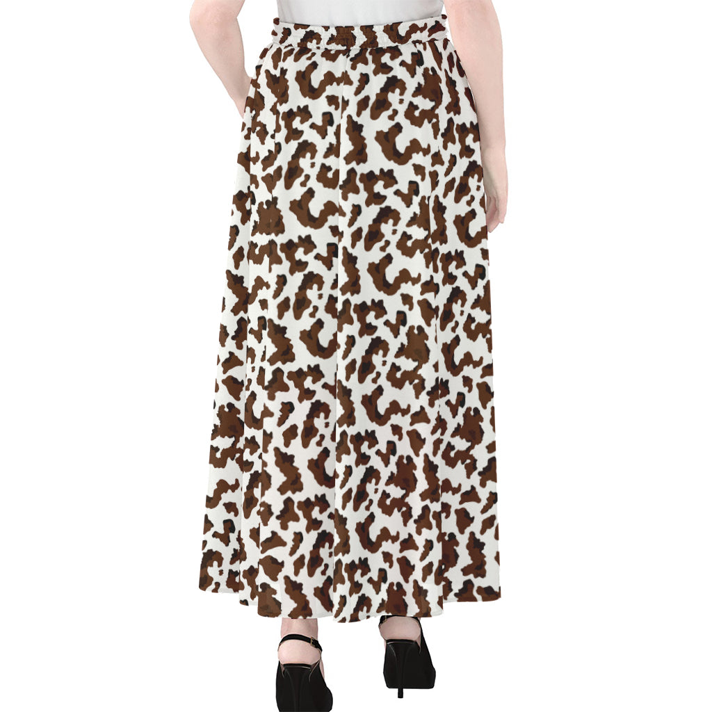 Brown And White Cow Pattern Print Chiffon Maxi Skirt
