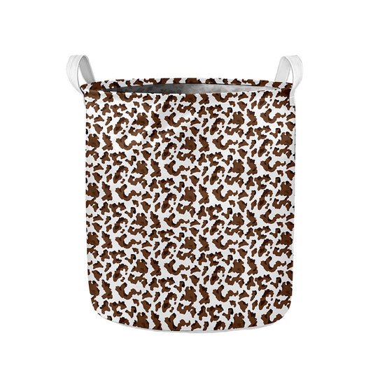 Brown And White Cow Pattern Print Collapsible Laundry Basket