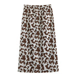 Brown And White Cow Pattern Print Cotton Front Slit Maxi Skirt