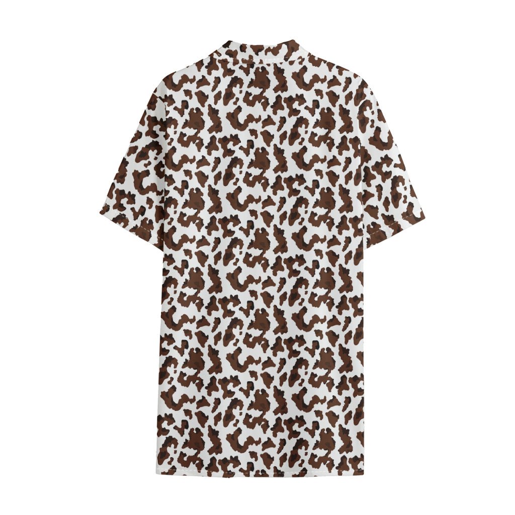 Brown And White Cow Pattern Print Cotton Hawaiian Shirt