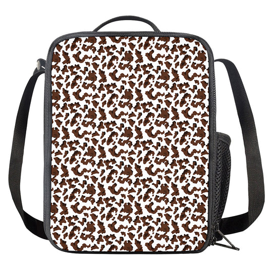Brown And White Cow Pattern Print Crossbody Lunch Bag