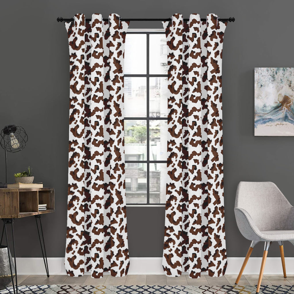 Brown And White Cow Pattern Print Curtain