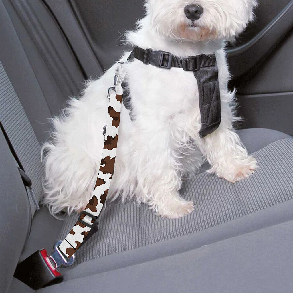 Brown And White Cow Pattern Print Dog Seat Belt