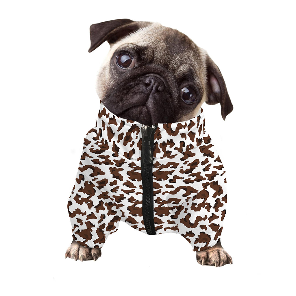 Brown And White Cow Pattern Print Dog Zip Up Jacket