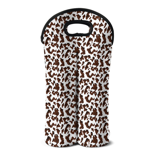 Brown And White Cow Pattern Print Double Neoprene Wine Tote
