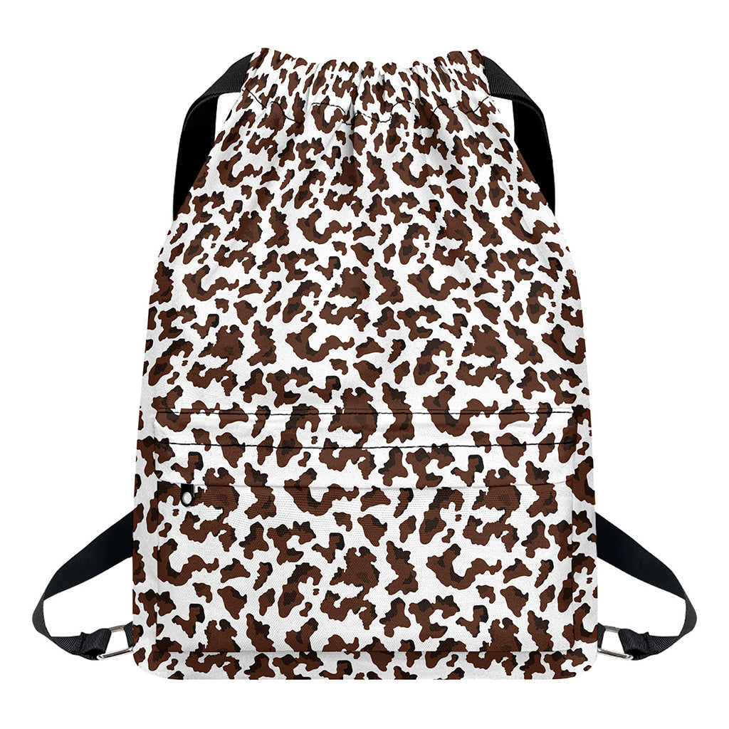 Brown And White Cow Pattern Print Drawstring Backpack