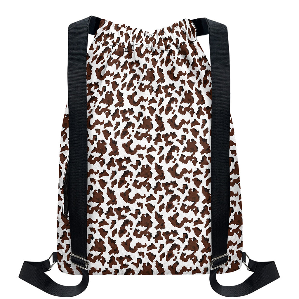 Brown And White Cow Pattern Print Drawstring Backpack