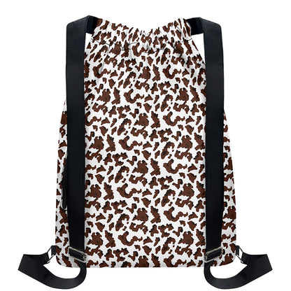 Brown And White Cow Pattern Print Drawstring Backpack