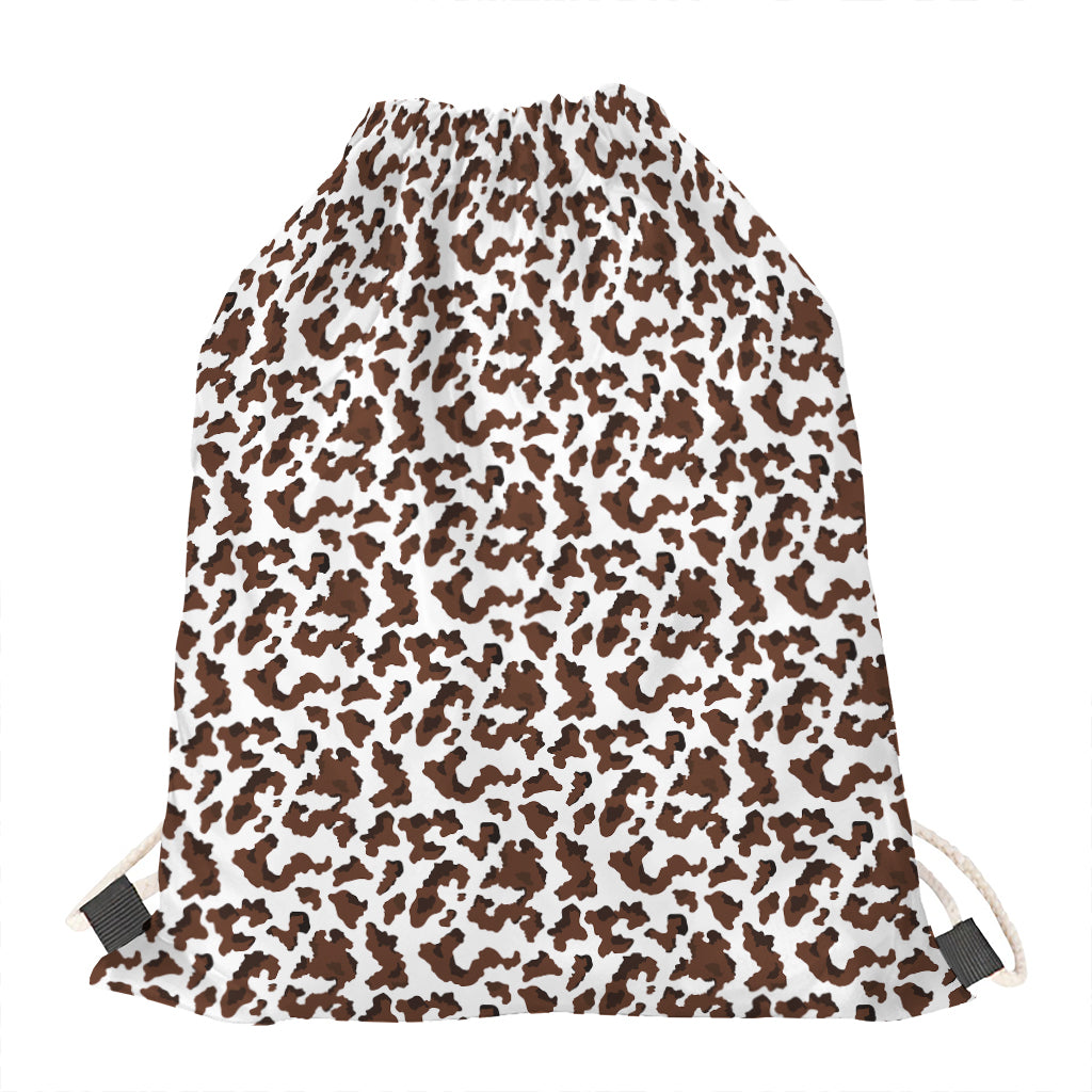 Brown And White Cow Pattern Print Drawstring Bag