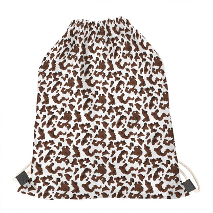 Brown And White Cow Pattern Print Drawstring Bag