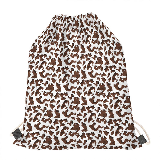 Brown And White Cow Pattern Print Drawstring Bag