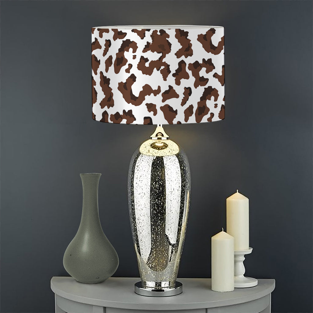 Brown And White Cow Pattern Print Drum Lamp Shade