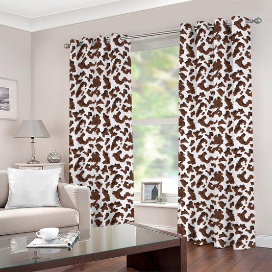 Brown And White Cow Pattern Print Grommet Curtains