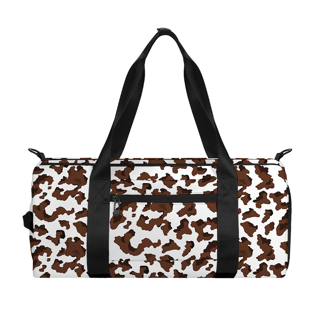 Brown And White Cow Pattern Print Gym Bag