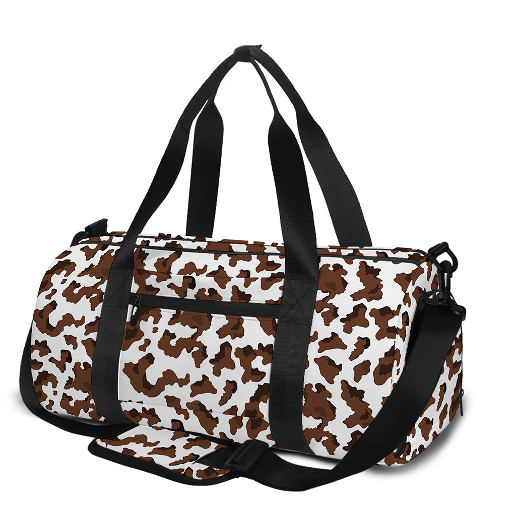 Brown And White Cow Pattern Print Gym Bag