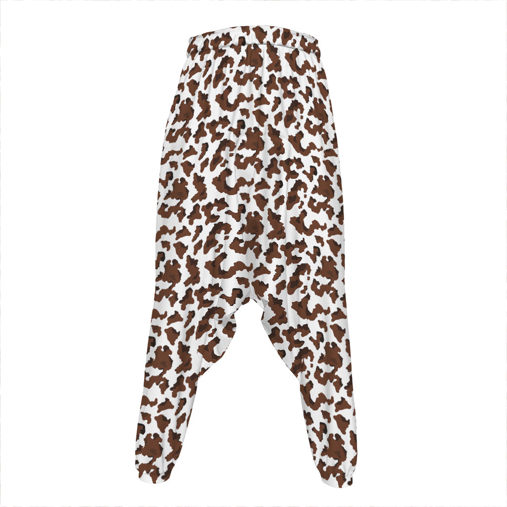 Brown And White Cow Pattern Print Hammer Pants