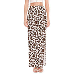 Brown And White Cow Pattern Print High Slit Maxi Skirt