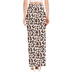 Brown And White Cow Pattern Print High Slit Maxi Skirt