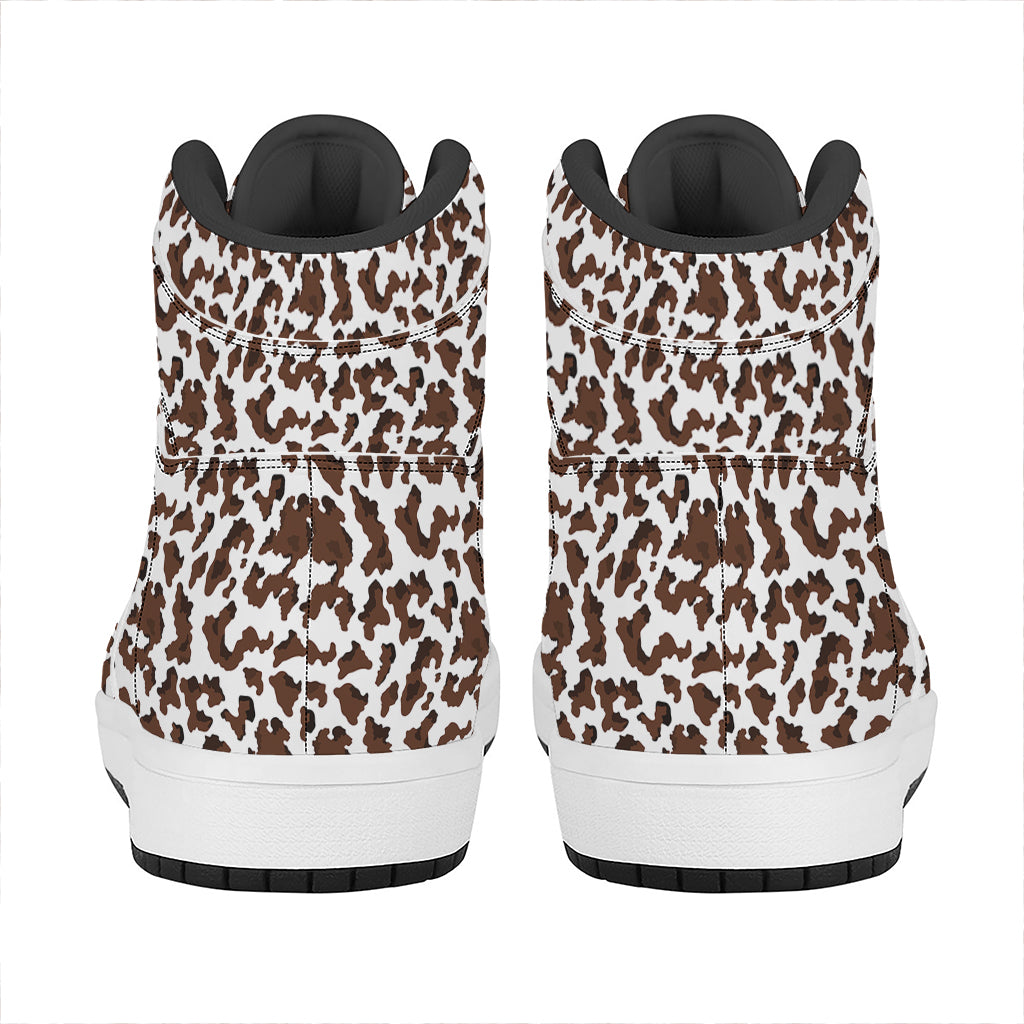 Brown And White Cow Pattern Print High Top Leather Sneakers