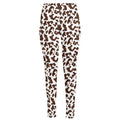 Brown And White Cow Pattern Print High-Waisted Pocket Leggings