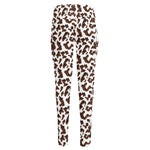 Brown And White Cow Pattern Print High-Waisted Pocket Leggings