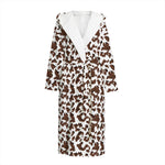 Brown And White Cow Pattern Print Hooded Bathrobe