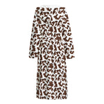 Brown And White Cow Pattern Print Hooded Bathrobe