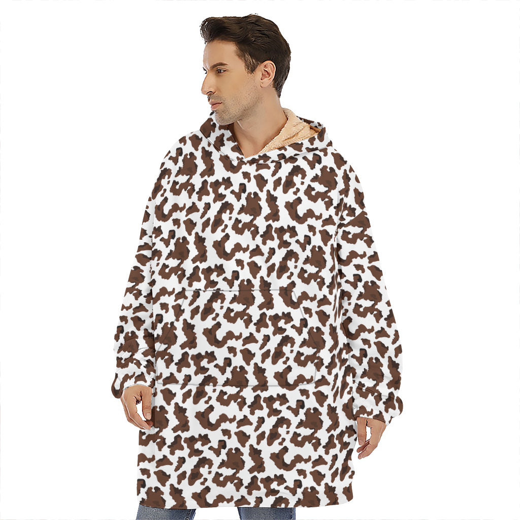 Brown And White Cow Pattern Print Hoodie Blanket