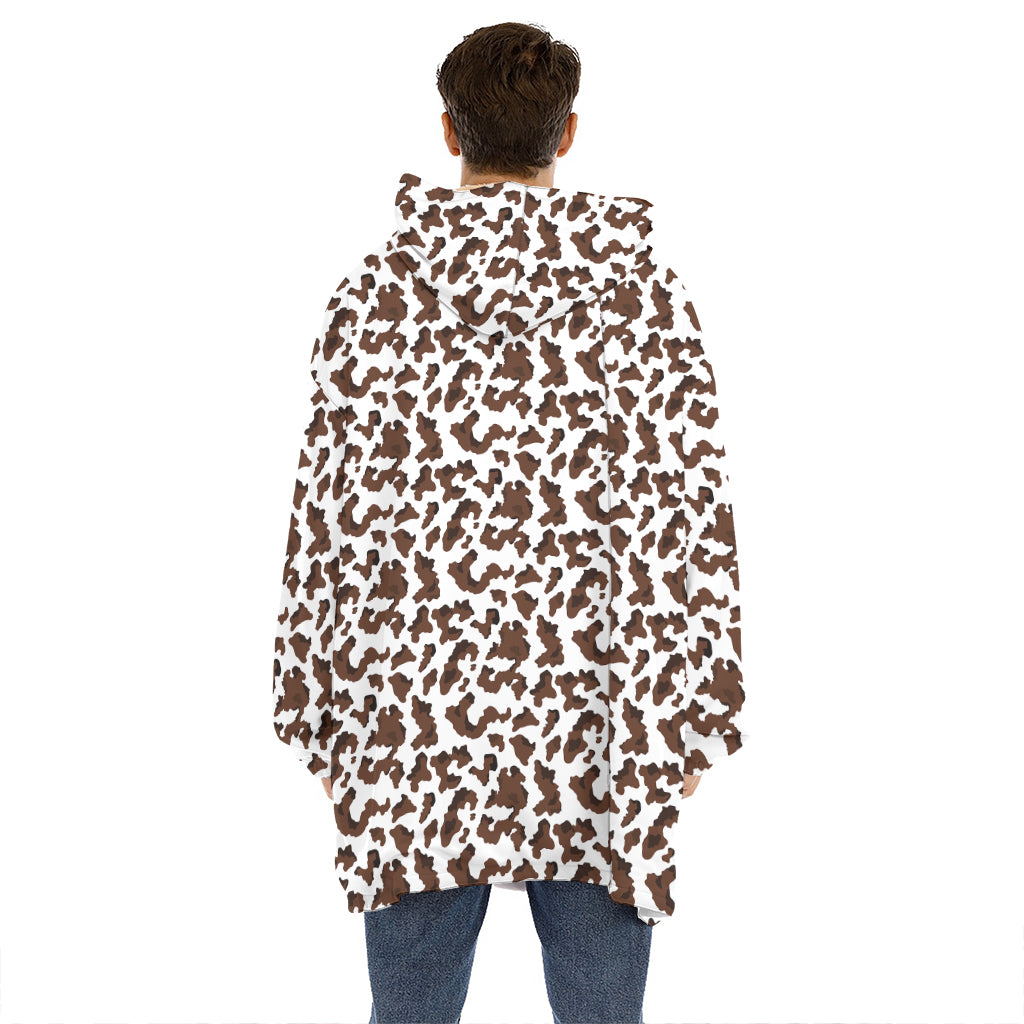 Brown And White Cow Pattern Print Hoodie Blanket
