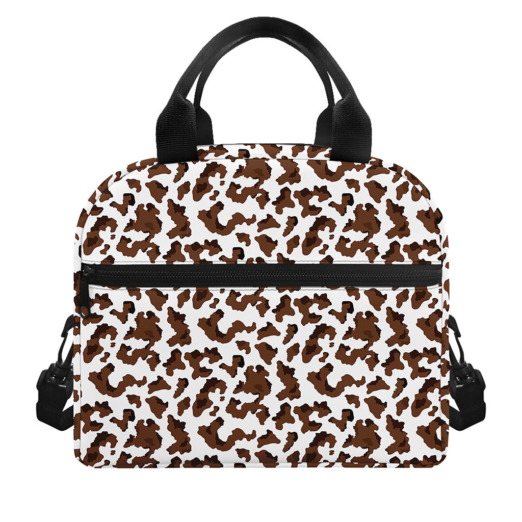 Brown And White Cow Pattern Print Insulated Lunch Bag