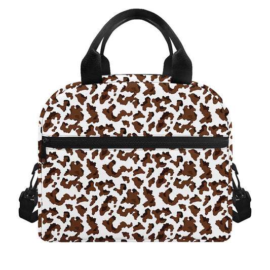 Brown And White Cow Pattern Print Insulated Lunch Bag