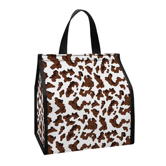 Brown And White Cow Pattern Print Insulated Lunch Tote