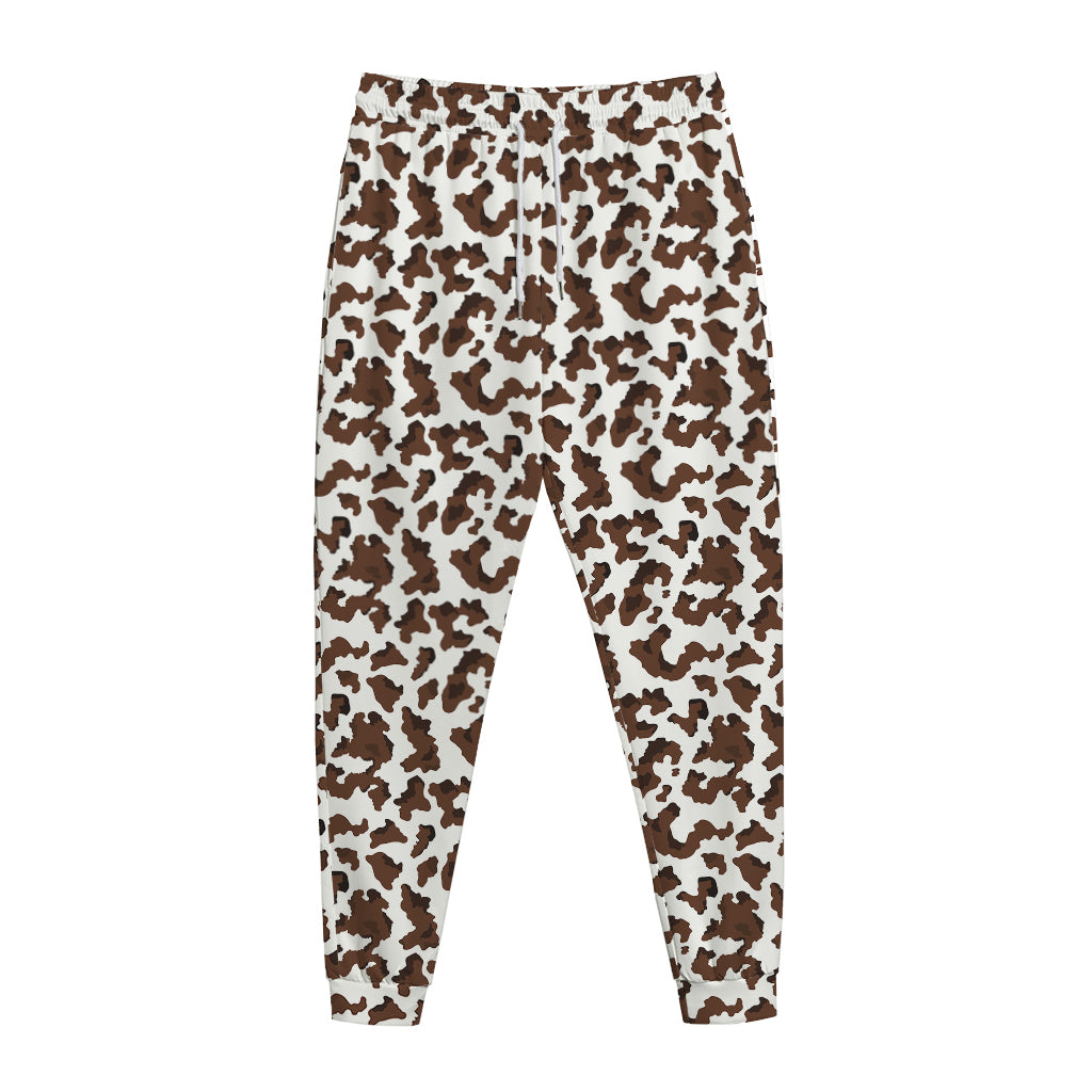 Brown And White Cow Pattern Print Jogger Pants