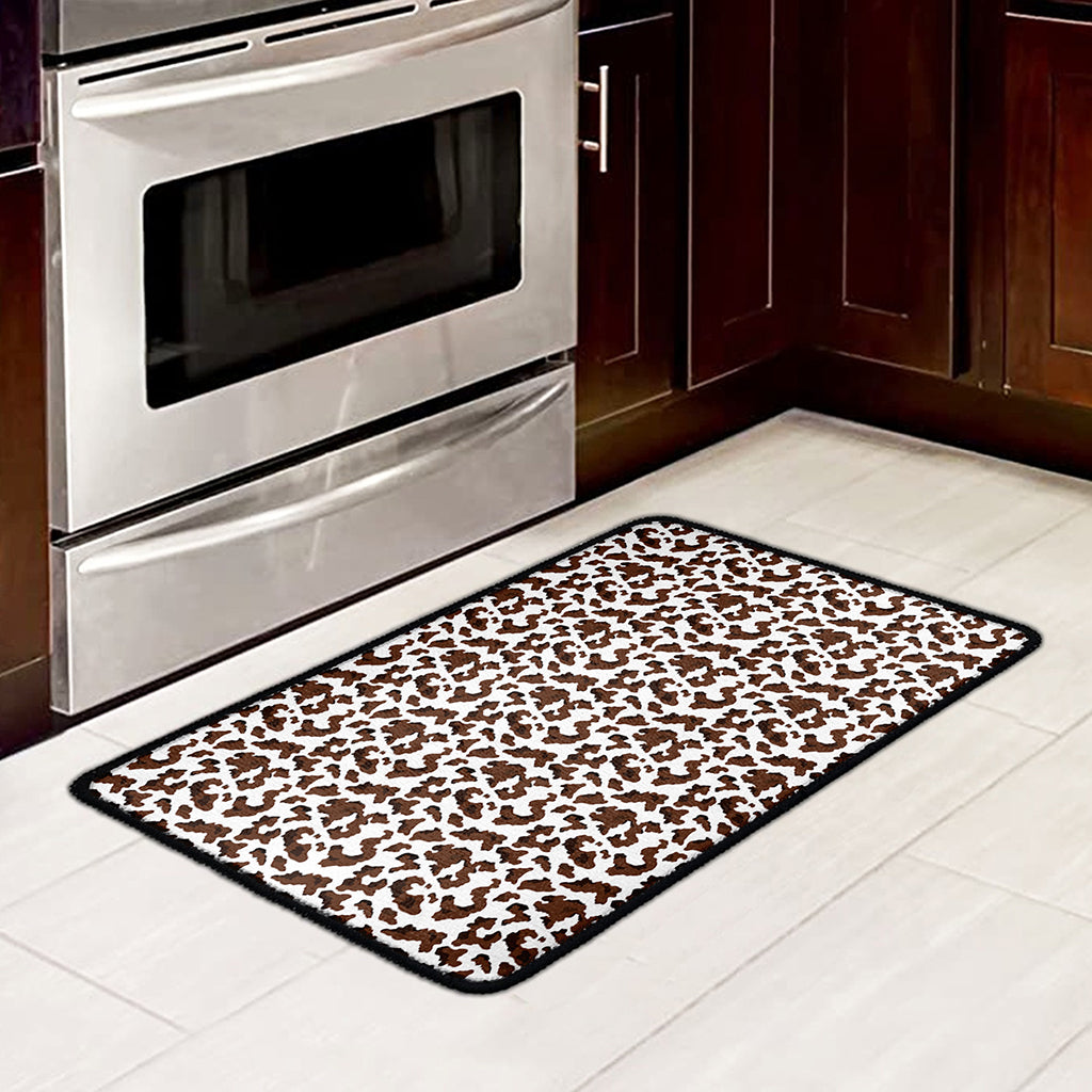 Brown And White Cow Pattern Print Kitchen Mat